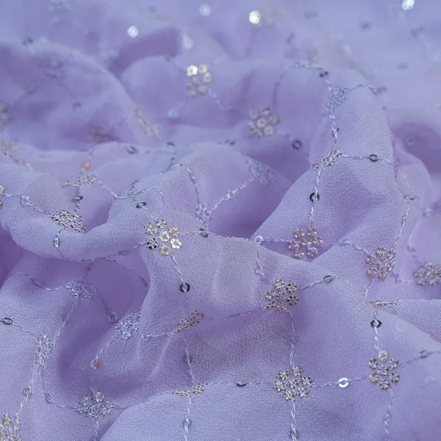 Mauve Color Georgette Embroidered Fabric