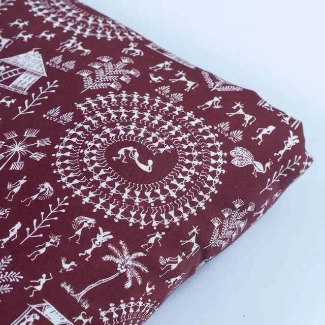 Maroon Color Glace Cotton Digital Printed Fabric