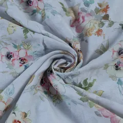 Light Grey Glace Cotton Digital Printed Fabric