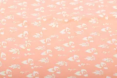 Peach Color Base Cotton Printed Fabric With Spring Leaves