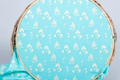 Blue Color Base Cotton Printed Fabric With Spring Leaves
