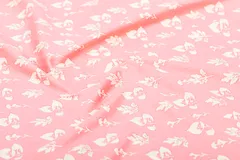 Pink Color Base Cotton Printed Fabric With Spring Leaves