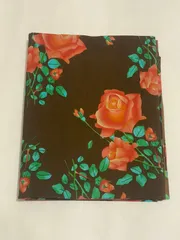 Brown colored cotton  fabric with red flowers print