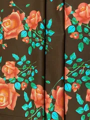 Brown colored cotton  fabric with red flowers print