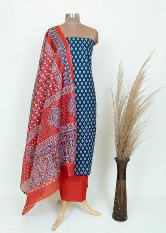 Cotton Printed Suit Set With Printed Cotton Dupatta And Cotton Bottom