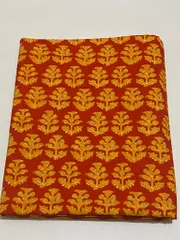 Red Cotton Fabric with yellow leaves