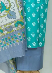 Firozi Color Cotton Print shirt With Cotton Bottom And Cotton Printed Dupatta