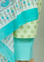 Lime Green Color Cotton Print Shirt With Cotton Bottom And Cotton Printed Dupatta