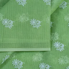 Green Color Pure Kota Thread Embroidered Fabric