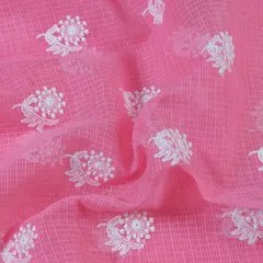 Pink Color Pure Kota Thread Embroidered Fabric
