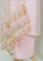 Pink Green Embroidered Muslin Shirt and Organza Dupatta with Shantoon lower