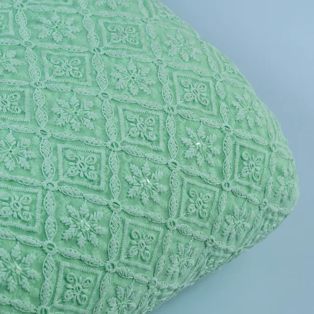 Green Color Georgette Chikan Embroidered Fabric
