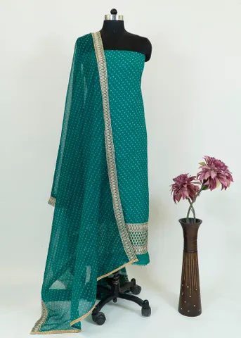 Green color Embroidered Georgette Bandhej  with Organza Set
