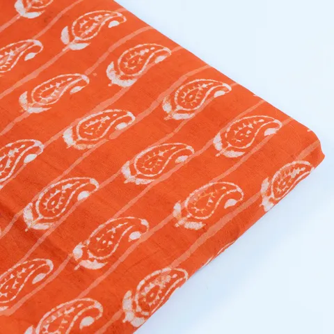 Orange Color Cotton Cambric Batik Printed Fabric