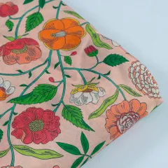 Peach Color Muslin Digital Printed Fabric
