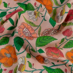 Peach Color Muslin Digital Printed Fabric