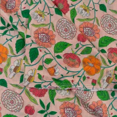 Peach Color Muslin Digital Printed Fabric