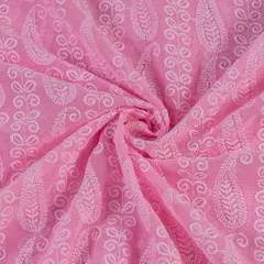 Pink Color Georgette Chikan Embroidered Fabric With Sequins