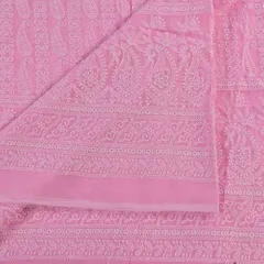 Pink Color Georgette Chikan Embroidered Fabric With Sequins