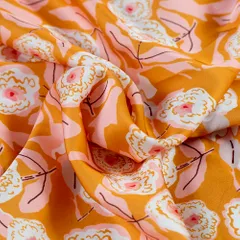 Yellow Color Armani Satin Digital Printed Fabric
