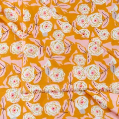 Yellow Color Armani Satin Digital Printed Fabric