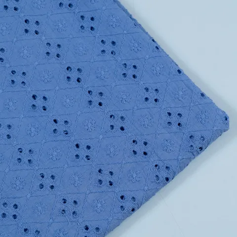 Perivincle Blue Cotton Chikan fabric