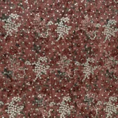 Rust Color Printed Organza with Embroidered Fabric