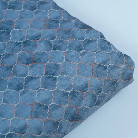Grey Green Linen Cotton Digital Printed Fabric