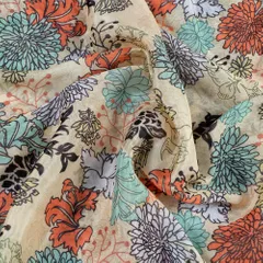 Lemon Color Chinon Chiffon Floral Digital Printed Fabric(1.5Meter Piece)