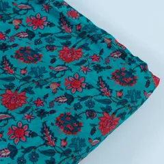 Firozi Color Chinon Chiffon kalamkari Digital Printed Fabric