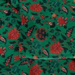 Green Color Chinon Chiffon Kalamkari Digital Printed Fabric