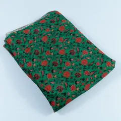 Green Color Chinon Chiffon Kalamkari Digital Printed Fabric