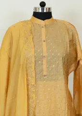 Burnt Orange Chanderi Embroidered Shirt With Cotton Lower and Chanderi Dupatta
