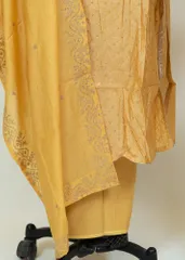 Burnt Orange Chanderi Embroidered Shirt With Cotton Lower and Chanderi Dupatta