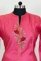 Majenta Color Chanderi Embroidered Shirt With Cotton Printed Lower