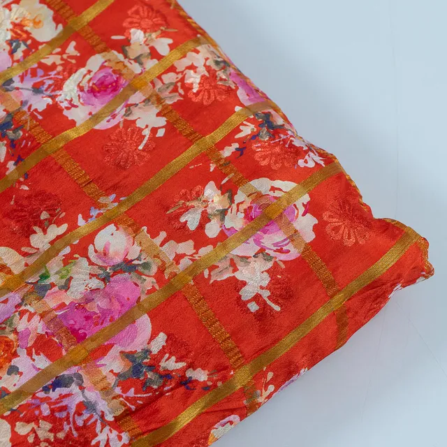 Red Color Chinon Jacquard Digital Printed Fabric