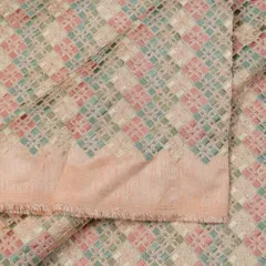 Peach Color Dupion Silk Thread Embroidered Fabric