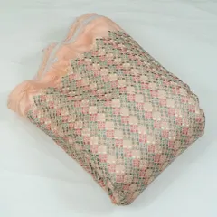 Peach Color Dupion Silk Thread Embroidered Fabric