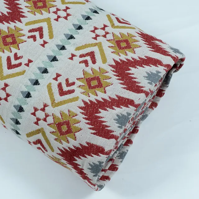WHITE  WITH MULTICOLOR JACQUARD fabric