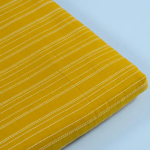 Yellow Color Katha Dobby Strips fabric