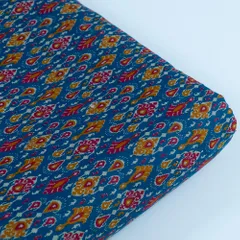 Teal Color Cotton Flex Ikkat Printed Fabric