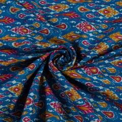 Teal Color Cotton Flex Ikkat Printed Fabric