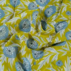 Lemon Color Floral Pure Crepe Printed Fabric
