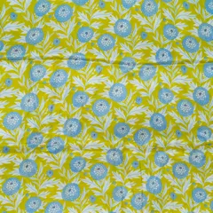 Lemon Color Floral Pure Crepe Printed Fabric