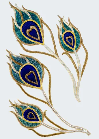 Blue Color Hand Embroidered Peacock Feather Patch