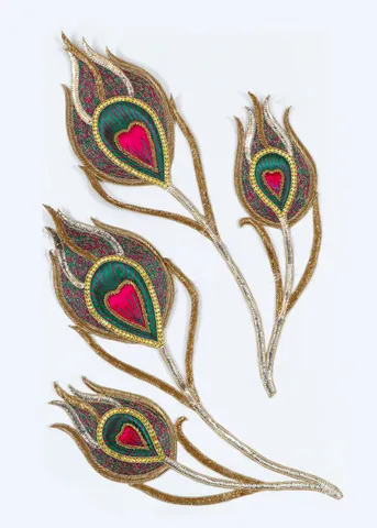 Multi Color Hand Embroidered Peacock Feather Patch