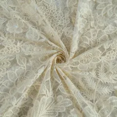 White Color Net Thread Embroidered Fabric