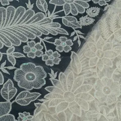 White Color Net Thread Embroidered Fabric