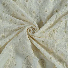White Dyeable Georgette Thread and Sequin Embroidered Fabric