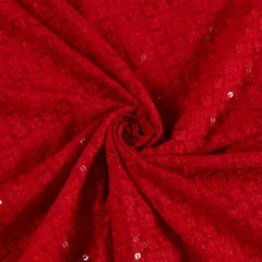 Red Color Georgette Lakhnavi Embroidered Fabric